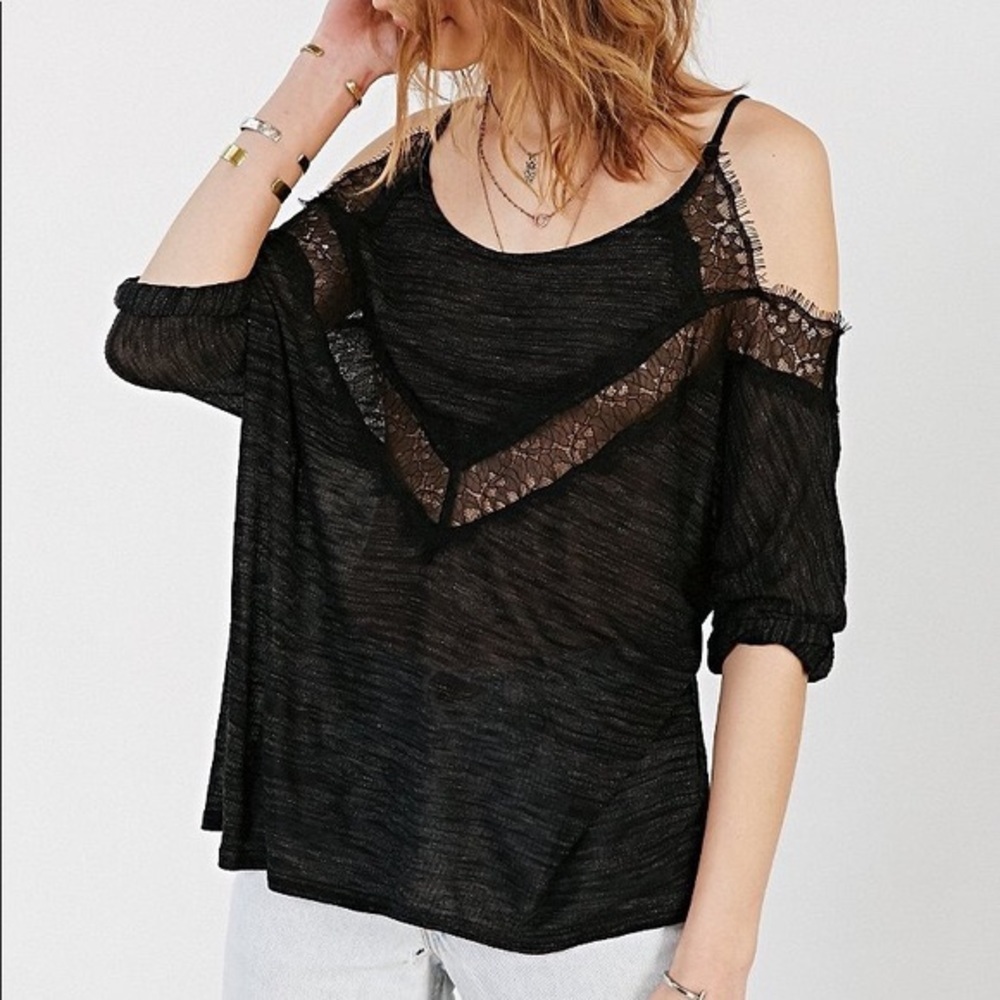 Urban Outfitters black lace cold shoulder top